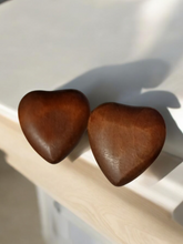 Load image into Gallery viewer, Large hand carved heart Wooden Stud Earrings
