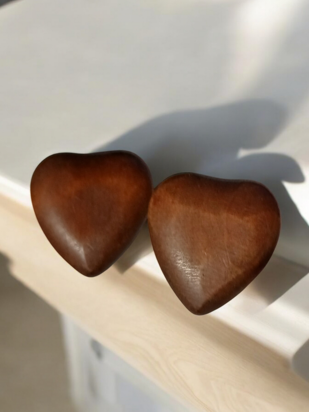 Large hand carved heart Wooden Stud Earrings