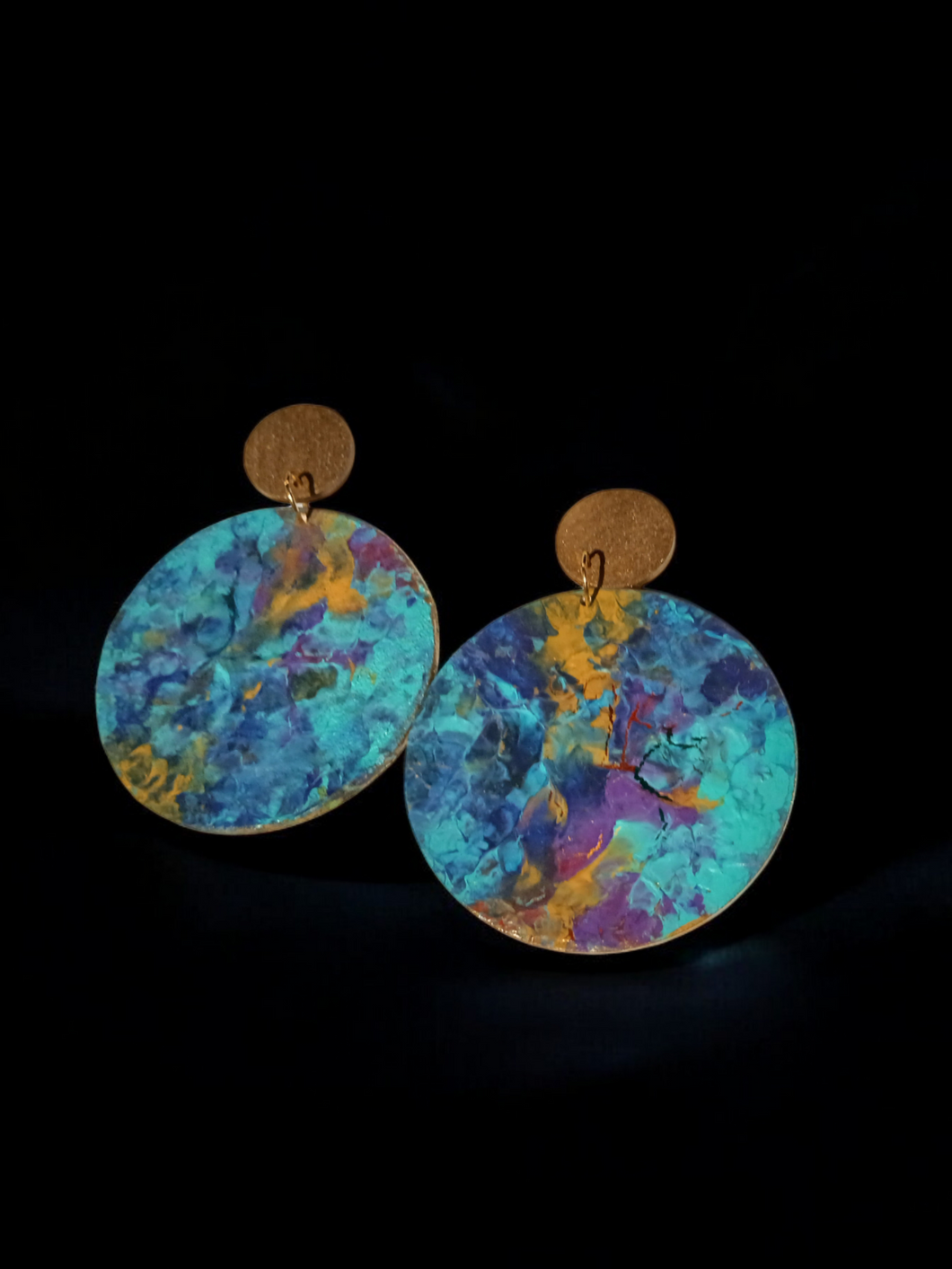 Abstract Handpainted Design Wooden Clip on Earrings