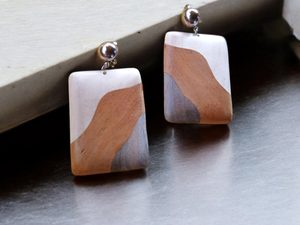 Natural Tri Color Wood Clip On Earrings