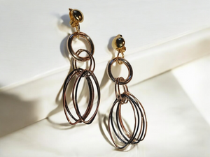 Abstract gold metal multi hoop clip on earrings