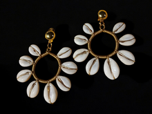 Load image into Gallery viewer, Authentic handmade brass and African cowrie clip on earrings
