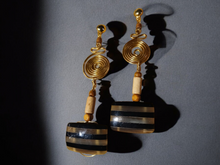 Load image into Gallery viewer, Abstract handmade brass bovine and acrylic clip on earrings
