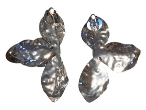 Large avant garde hammered flower Metal clip on earrings