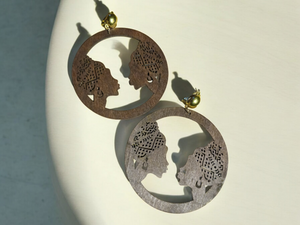 Afrocentric Queen image Wooden  Clip On Earrings