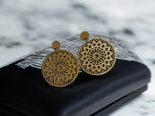 Load image into Gallery viewer, Unique wooden boho medallion clip on earrings
