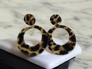 Acrylic animal print clip on  earrings