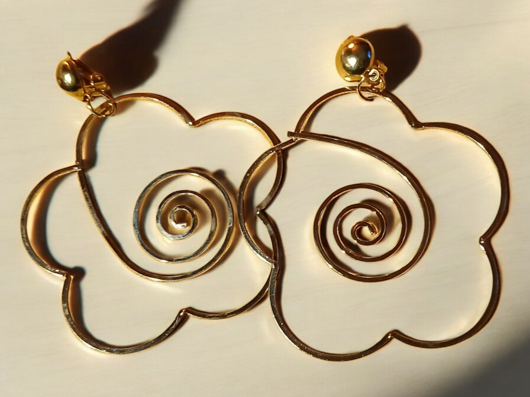 Large abstract metal flower clip ons