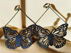 Giant Clip on butterfly dangle earrings