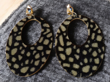 Load image into Gallery viewer, Extra large faux fur and velvet print hoop Earrings Clip on 4 inch
