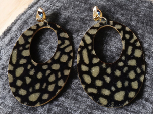 Extra large faux fur and velvet print hoop Earrings Clip on 4 inch