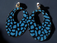 Load image into Gallery viewer, Extra large faux fur and velvet print hoop Earrings Clip on 4 inch
