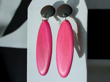 Load image into Gallery viewer, Handmade colorblock wood and acrylic clip on earrings
