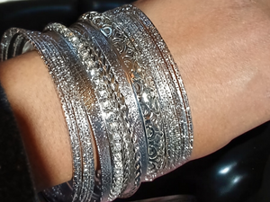 Set of 20 Chunky silver  Bangles for large hands/wrist