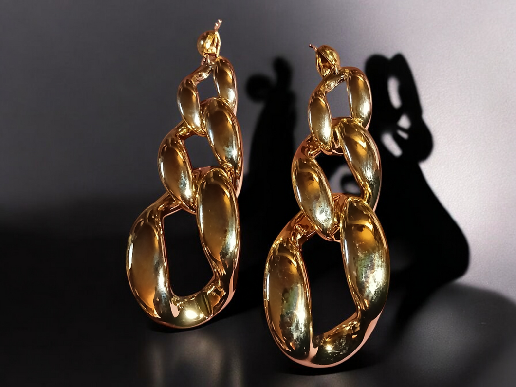 Giant gold acrylic chain clip on earrings