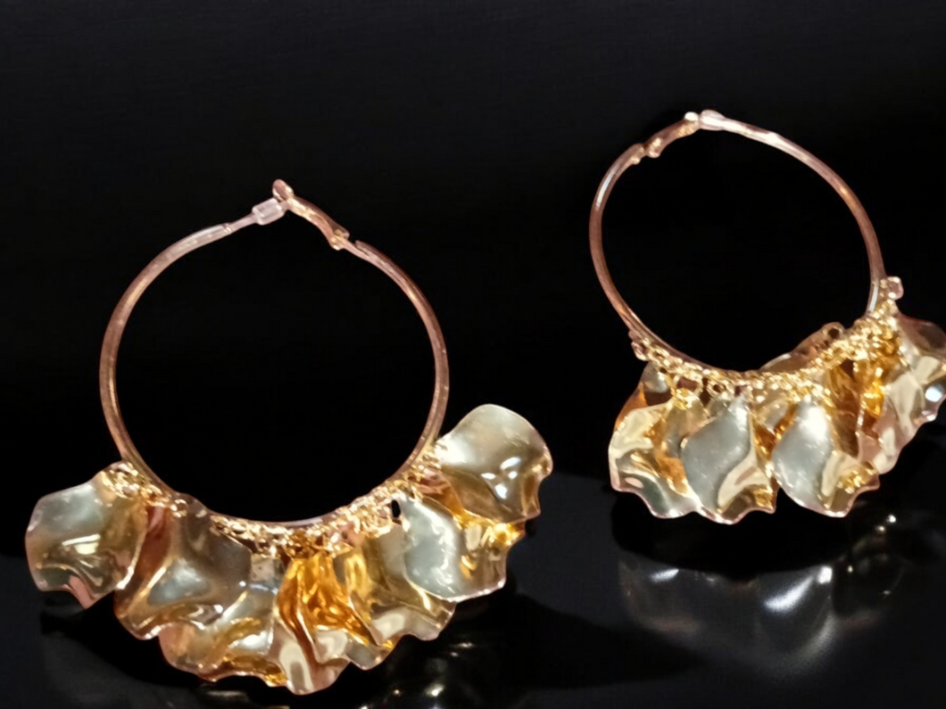 Beautiful gold hammered charm hoops