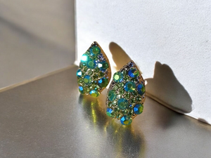 Chunky rhinestone stud cluster clip on earrings