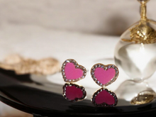 Load image into Gallery viewer, Pink enameled clip on heart studs
