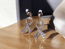 Load image into Gallery viewer, Rhinestone ribbon awareness clip on earrings
