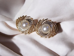 Glam faux pearl stud clip on earrings