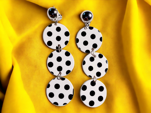 Polka dot  pop art clip on dangle earrings Kargo Fresh