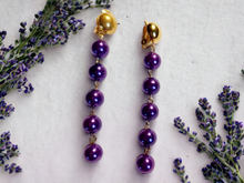 Load image into Gallery viewer, Purple Faux Pearl dangle Clip On Earrings Kargo Fresh
