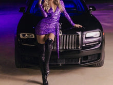 Load image into Gallery viewer, Purple Sequin Mini Cocktail Dress Size Med Kargo Fresh

