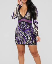 Load image into Gallery viewer, Purple Sequin Mini Cocktail Dress Size Med Kargo Fresh
