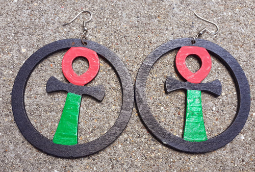 RBG Handpainted Ankh Earrings Kargo Fresh