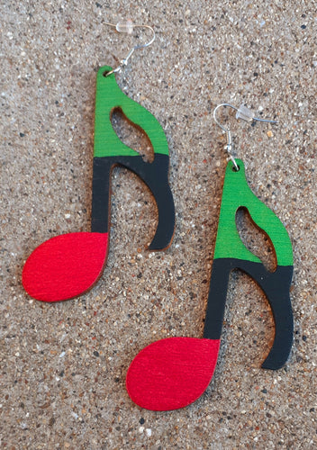 RBG Handpainted Music Note Wooden  Earrings Kargo Fresh