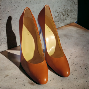 Ralph Lauren Zamora Leather TAN Women's Heels Pumps Shoe Size 8.5 B Kargo Fresh