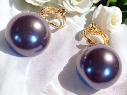 Rare color Faux Pearl Clip on Earrings dark lilac Kargo Fresh