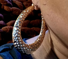 Load image into Gallery viewer, Rare large hammered bamboo hoop earrings Kargo Fresh
