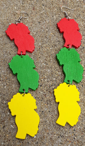 Rasta Colors wooden Afro Princess Chain Earrings Kargo Fresh