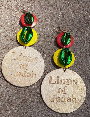 Rasta Colors wooden LIONS OF JUDAH  Handpainted Earrings Kargo Fresh