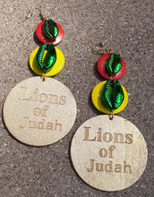 Load image into Gallery viewer, Rasta Colors wooden LIONS OF JUDAH  Handpainted Earrings Kargo Fresh
