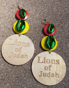Rasta Colors wooden LIONS OF JUDAH  Handpainted Earrings Kargo Fresh