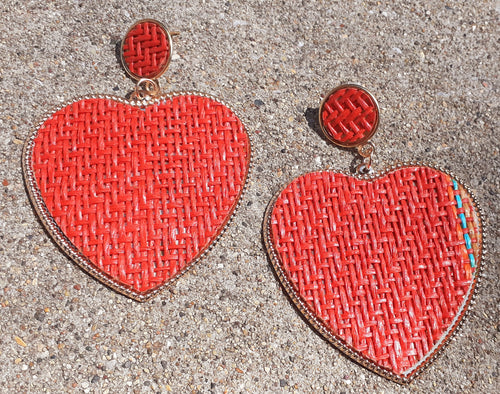 Rattan and Metal Heart Earrings Kargo Fresh