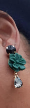 Load image into Gallery viewer, Resin Flower and Rhineston Dangle Earrings Kargo Fresh
