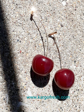 Load image into Gallery viewer, Resin and brass Cherry Dangle Earrings Kargo Fresh
