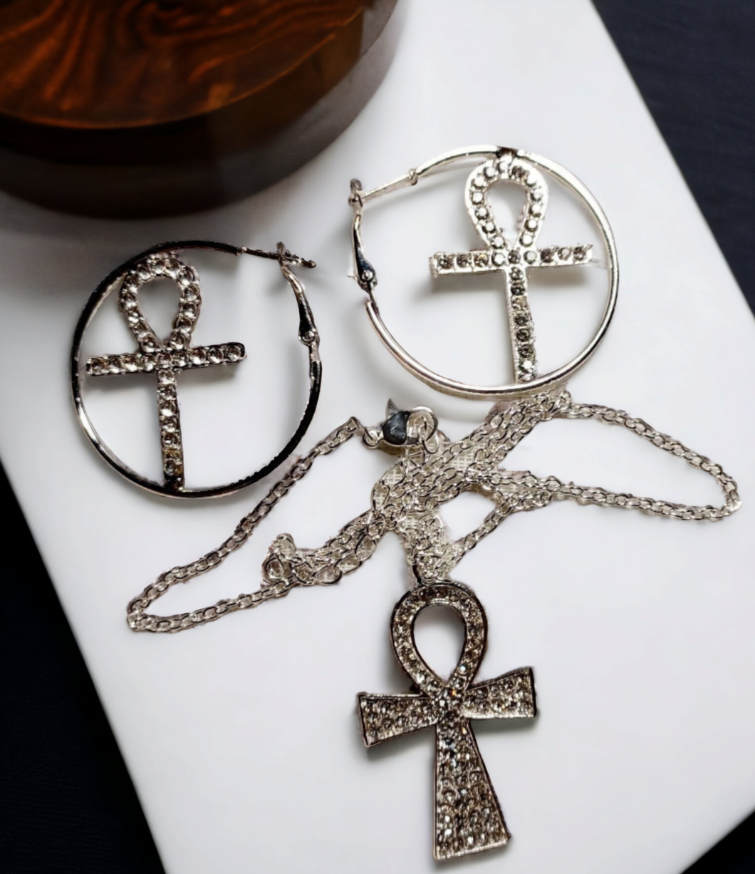 Rhinestone Ankh Necklace Set Kargo Fresh