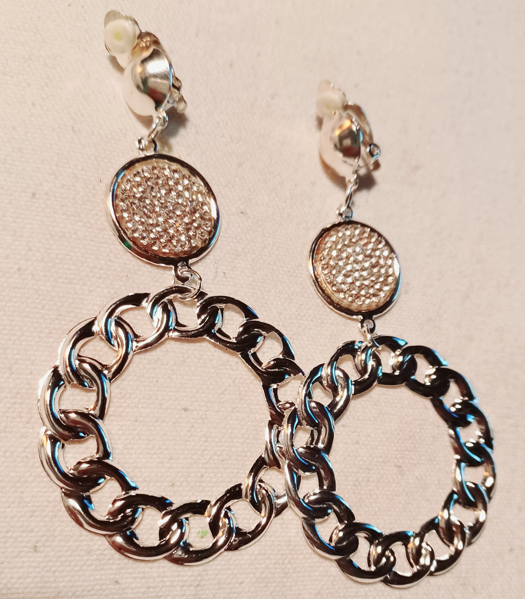 Rhinestone Clip On Chain Hoop Earrings silver Kargo Fresh