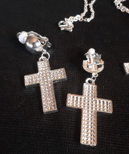Rhinestone Cross Earrings and Necklace Set Kargo Fresh
