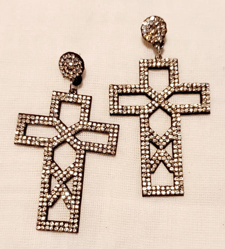 Rhinestone  Cross symbol clip on Earrings Kargo Fresh