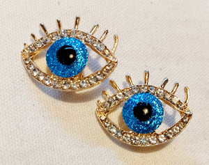 Rhinestone Evil Eye Clip on Stud Earrings Kargo Fresh