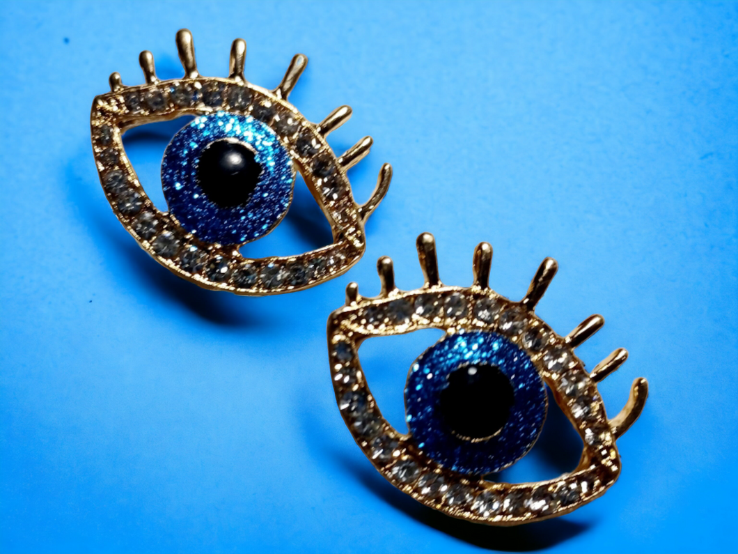 Rhinestone Evil Eye Clip on Stud Earrings Kargo Fresh