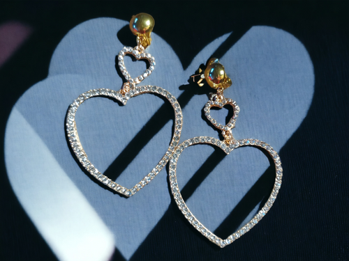 Rhinestone Heart Clip on Earrings Kargo Fresh