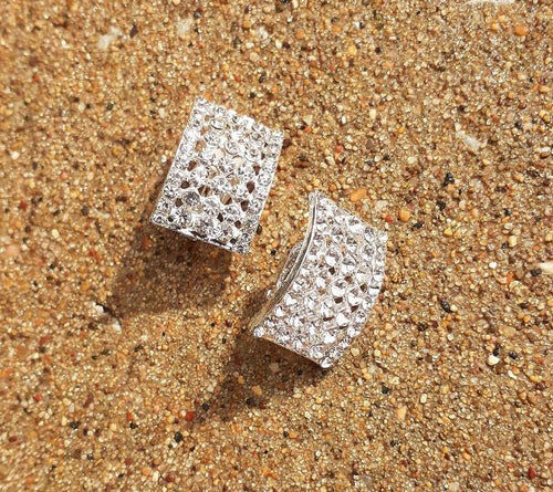 Rhinestone Square Stud Clip On Earrings Kargo Fresh