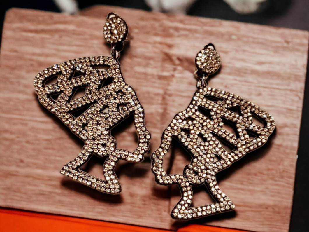 Rhinestone and Felt Queen Nefertiti symbol Clip on  Earrings Kargo Fresh