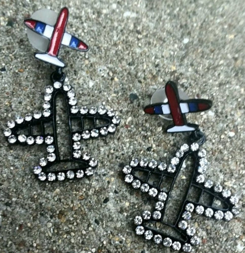 Rhinestone and Metal Take Flight Airplane Earrings Kargo Fresh